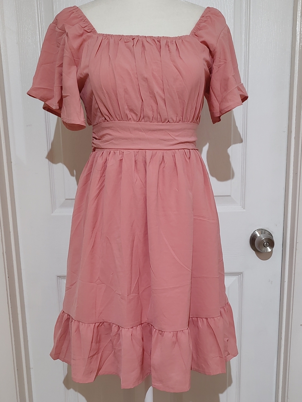 Short Sleeve Ruffle Dress In Pink